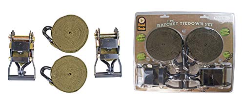 ROAD GENIE (2 Pack) 20-Foot Olive Green Ratchet Tie Downs | Weather-Proof PP Straps | Vinyl-Coated Steel Hooks | Secure & Stylish Transport Solution