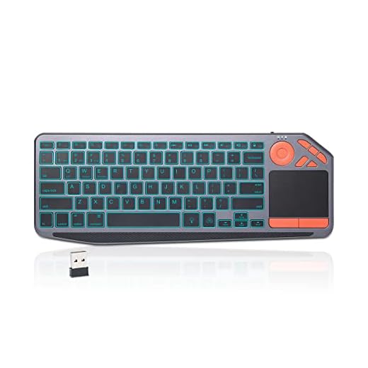 2.4G Wireless TV Keyboard with Touchpad, Ultra Slim 7-Colors Backlit Bluetooth Keyboard, Portable Rechargeable Keyboard for Smart TV, iOS iPhone/IPad/IPad Pro, Samsung Android Tablets, Windows