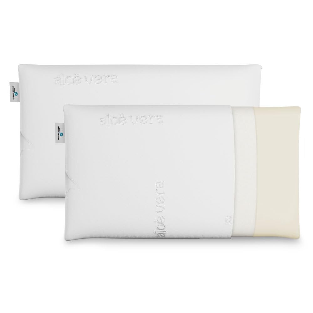 Almohadas Viscoelasticas Aloe Vera Agatha con Doble Funda, 2x75cm, Transpirables, Antiácaros, Termoregulables, Firmeza Media, Ergonómicas, Perfecta Adaptabilidad, Tejido Strech. Fabricadas en España