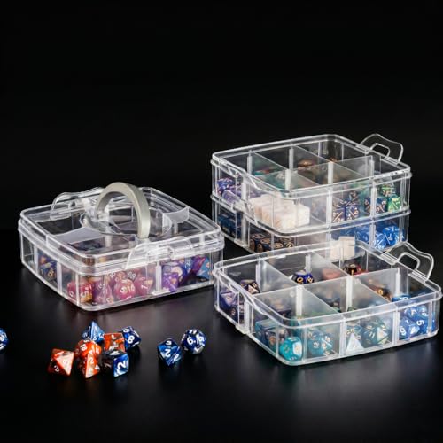 Image of PUGED DND Dice Storage Box with Removable Dividers Polyhedral Dice Plastic Organizer Holding Up To 1200 Dices Craft Bead Compartment Container with Stickers for Sewing, Jewelry, Art, DIY