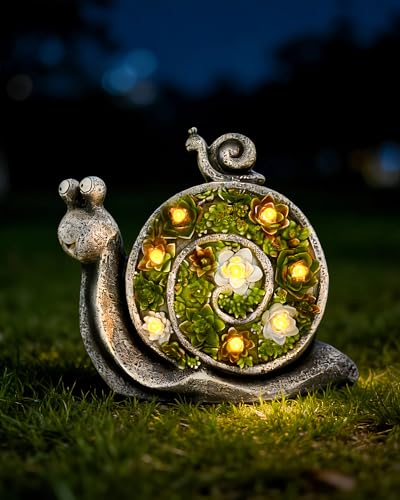 BNXPF Snail Solar Lights Outdoor, 7 LED Solar Powered Garden Decor for Pathway Lawn Yard - Weatherproof Garden Statue Ornaments, Birthday Gift for Mom Grandma