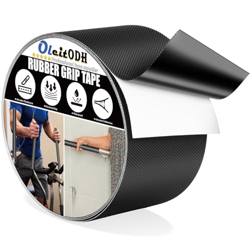 Image of Oleitodh 2 inch x 60 ft Rubber Grip Tape, Black, for Handles & Tools | Ultra-strong, waterproof non-slip tape, textured adhesive grip for gear, game controllers, or any slippery surface.
