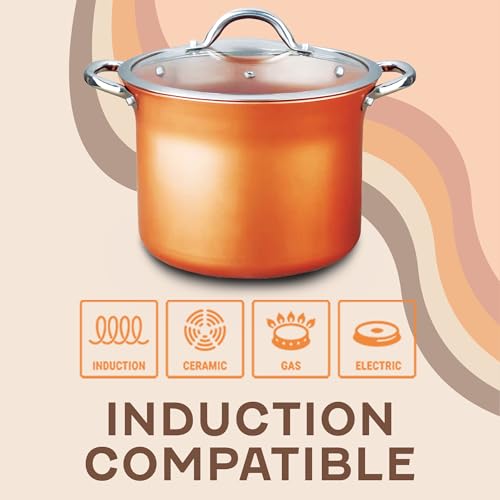 CONCORD 7 QT Copper Non Stick Stock Pot Casserole Coppe-Ramic Series Cookware (Induction Compatible)