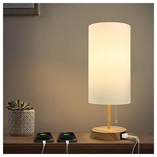 Albrillo Lampada da Comodino - E27 Lampada da Tavolo con 2 Porte di Ricarica USB, Lampada da Scrivania Moderna in Tessuto, Interruttore a Tirante e Presa E27, per Soggiorno, Camera da Letto e Ufficio