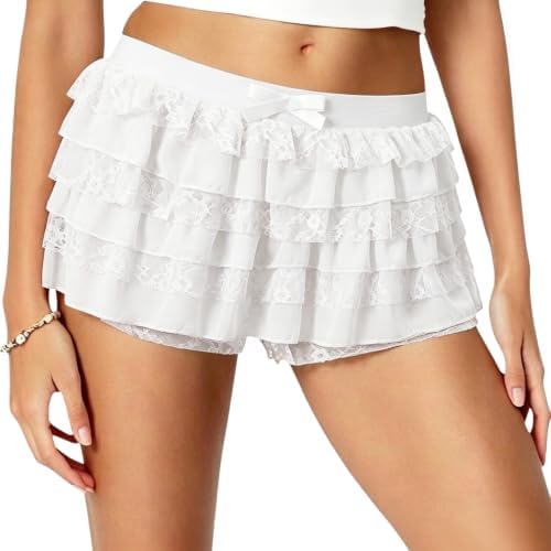 NUFIWI Women Lolita Bloomers Ruffle Shorts Lace Cute Pumpkin Pants Sexy Boyshorts Layered Y2k Mini Shorts Pettipants