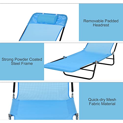 Outsunny US84B-397BU0131 Folding Chaise Lounge Chair, Pool Sun Tanning Chair, Outdoor Lounge Chair With Reclining Back, Breathable Mesh Seat, Headrest For Beach, Yard, Patio thumb #4