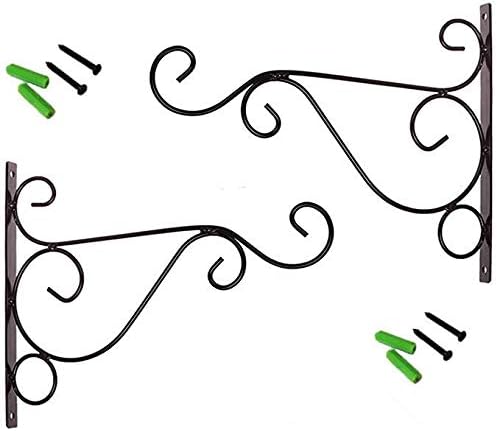 Pack of 2 Iron Wall Mount Plant Hanging Hooks Metal Wall Brackets Hangers for Planter Bird Feeder Lanterns Wind Chimes Outdoor Decoration Hooks with Screws (Black)