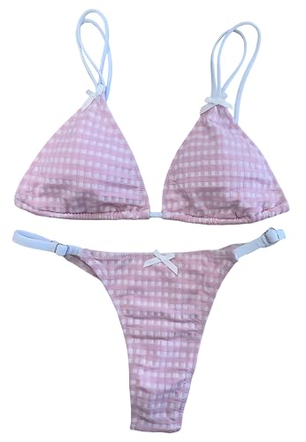 Image of Women's Sexy Thong Bottom Two Piece Bikini Double Shoulder Straps Cute Swimsuit Triangle Bathing Suit