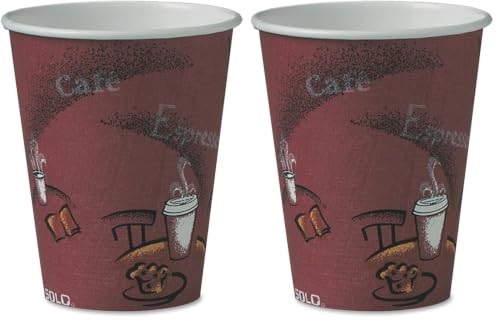 SOLO Paper hot Drink Cups in Bistro Design, 8 oz, Maroon, 50/Pack (Pack of 2)