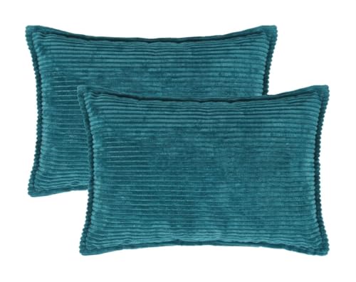 Image of RD TREND Corduroy Cushion Cover Set of 2, Striped Double Sided Decorative Throw Pillowcases for Sofa, Bed & Living Room Rectangular Long Cushion Covers 18x28 inches | Crash Blue