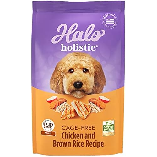 Halo Holistic Dog Food Cage Free Chicken & Brown Rice Formula, Healthy Grains Dry Dog Food, Complete Digestive Health, Kibble for Adult Dogs, 3.5 lb Bag