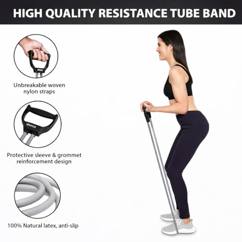 Image of SUREFIT Double Spring Tummy Trimmer with Resistance Tube - Heavy Duty Full Body Workout Abdominal Exerciser-Standard Size (Red)