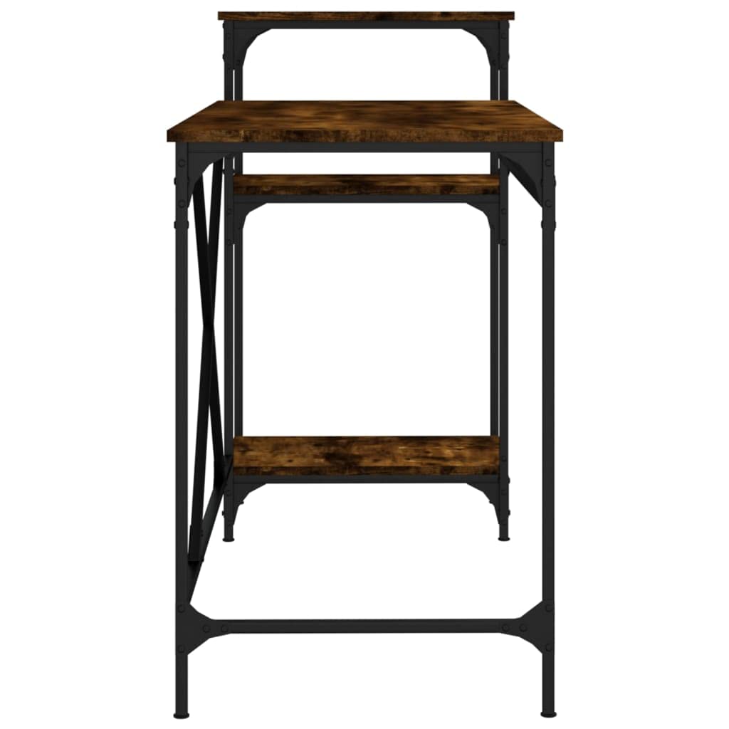 Escritorio de 135 x 50 x 90 cm de estilo industrial de madera con marco de hierro, 3 estantes para un amplio espacio de almacenamiento, gran superficie de trabajo y soporte de pared