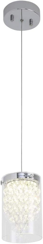 Elegant Island Pendant Light, LED Dimmable Semi Morden Flush Mount Crystal Ceiling Light fixtures 660LM 4000K Daylight White Glass Shade Hanging Chandelier for Kitchen Island,Bar,Stairs,Porch