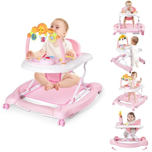 Image of Boyro Baby 5-in-1 Baby Walker, Baby Walkers for Boys Girls 6-12 Months, Foldable Activity Walker, Toddler Infant Walker with Bouncer, Adjustable Height, Removable Footrest, Feeding Tray, Music