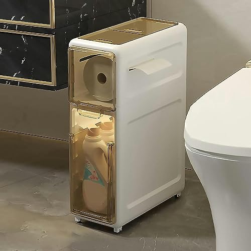 Cajones de almacenamiento apilables para baño con ruedas, armario alto y estrecho con cajones transparentes para cosméticos, organizador de plástico duradero y resistente con gran capacidad