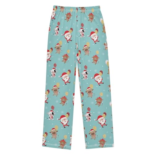 ZZXXB Xmas Cow Reindeer Boys Long Pants Soft Trousers Elastic Waist Kids Lounge Bottoms with Pockets S-XL