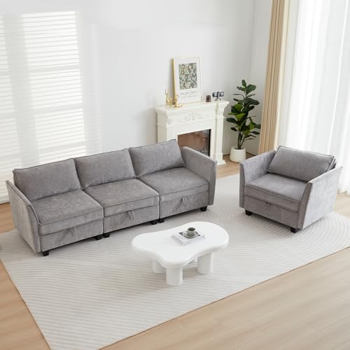 Image of ORRD 2 Piece Modular Sectional Sofa Set, Convertible Couch with Storage, Sofa Modular for Living Room, Office (Grey)