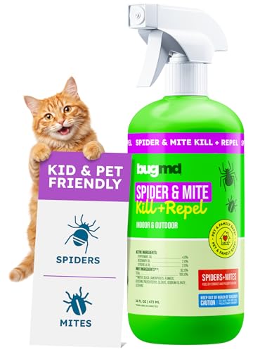 BugMD Pet Safe Spider Repellent Indoor & Outdoor Spray | Natural Spider & Mite Killer with Peppermint Oil 16oz