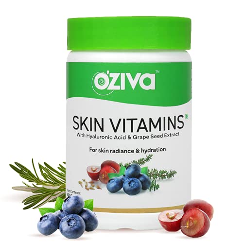 OZiva Skin Vitamins (with Hyaluronic Acid and Grape Seed Extract) | 60 Count | for Radiant Skin & Hydration (60 Caps)