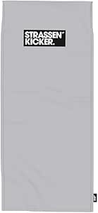 STRASSENKICKER Sport- & Fitnesstuch, ca. 50×110 cm +15 cm Flap, 100% Polyester, mit Flag Label, Rückseite mit Überzug für Fitnessgeräte und integrierter Reißverschlusstasche, Grau