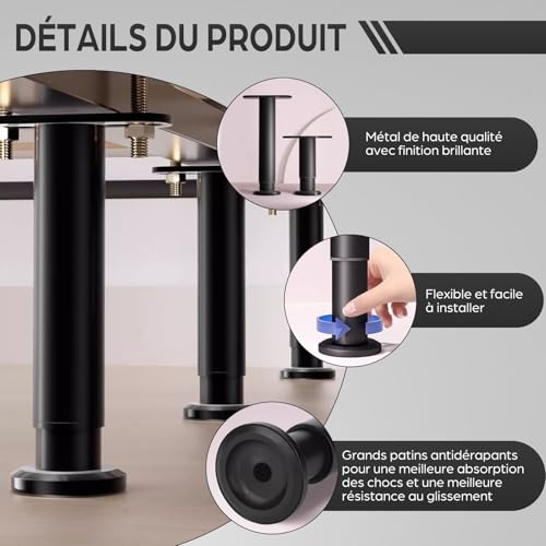 ZYNERY Lot de 4 Pieds de Support de Lit Réglables en Hauteur – vue 3