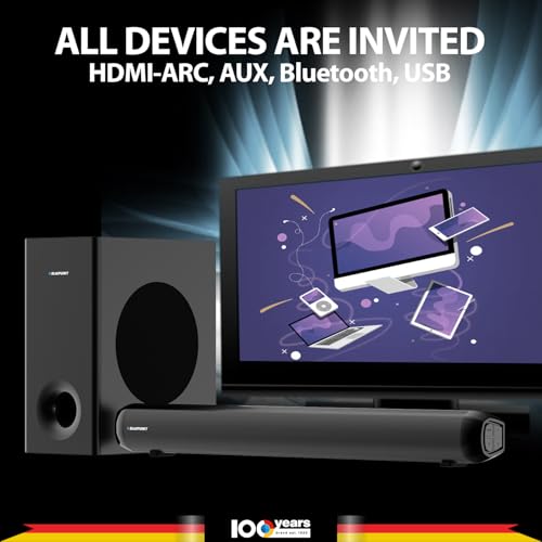 Image of Blaupunkt SBW Chicago 20 2.1 CH Soundbar with Wired Subwoofeer I 120W RMS I HDMI-ARC I Bluetooth I AUX I USB I Remote Control with Equalizer