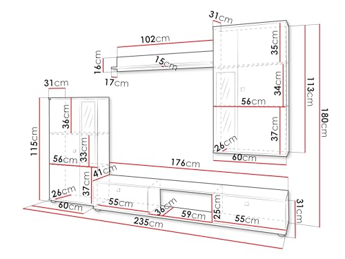 Mirjan24 Wohnwand Salsa II, Anbauwand, Design Mediawand, Wohnzimmer Set, Wohnzimmerschrank, Schrankwand, Hängeschrank, Vitrine, TV Lowboard (Nuss Okapi, mit Blauer LED Beleuchtung) – Bild 5