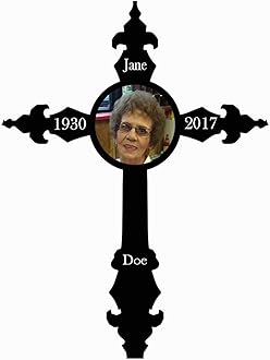 PK Décor Fancy Cross Decor - Personalized Memorial Gifts for Loss of Mother or Loved One - CHOOSE Color or Pattern - Custom Cemetery Plaque or Flag for Grave (Cross 0)