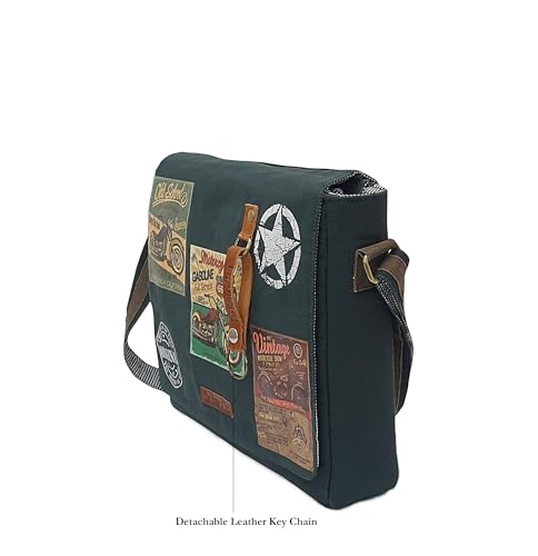 Image of The House of tara Cotton Canvas Messenger Bag for Men and Women | Printed Crossbody Sling Bag With Laptop Compartment (Upto 15.6 Inch), Broad Adjustable Straps & Waterproof Inner Lining (Blue)