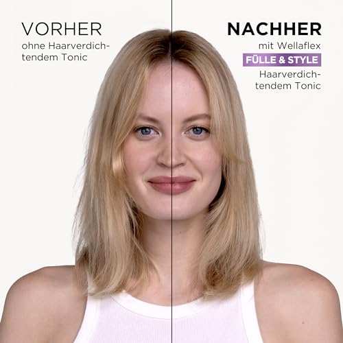 Wellaflex Tonik do zagęszczania włosów, natychmiastowa objętość i podnoszenie włosów, gęste w dotyku włosy, delikatny dla skóry głowy, testowany dermatologicznie, wegańska formuła, stopień utrzymania