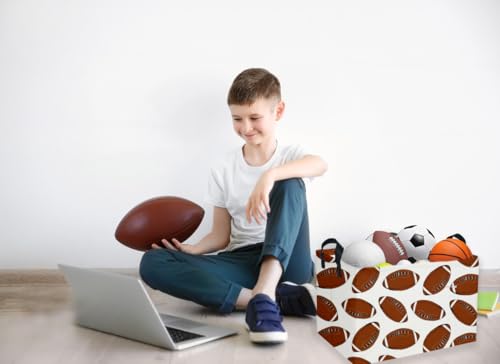 Image of Rectangular Football Basket,Kids Baskets for Kids.Waterproof PE Coating Cute Bins with Handles.Boys Basket,Toys Box,Books Baskets,Gifts Box. (Rugby)