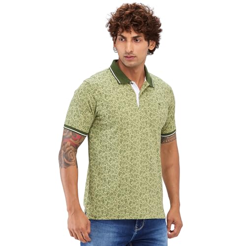Image of Raymond Men's Modern Fit Print Pattern Pure Cotton Half Sleeve Polo Casual T-Shirt