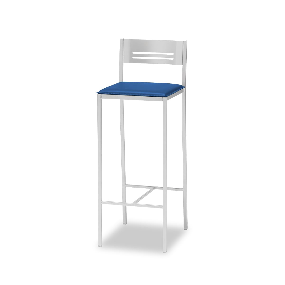 ASTIMESA - Taburetes de Cocina Altos Tapizados con Respaldo - Estructura Blanca y Asiento en Polipiel - Color del Asiento: Azul. Contenido: 1 Unidad - Medidas: 90 cm (Alto Total)