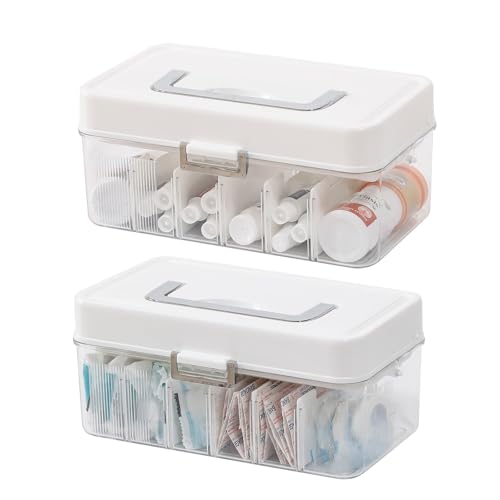 GOXITAX Clear Bandages Organizer Container with Handle 2 Pack