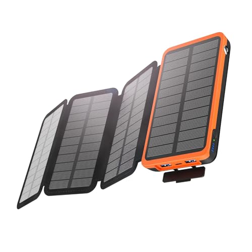 TrustBasket 20000mAh Solar Power Bank, 4 Solar Panels, 2 USB & 1 Type C Output for 3 Device Charging, 3 Mode LED Flashlight,Rugged and Compact | Solar