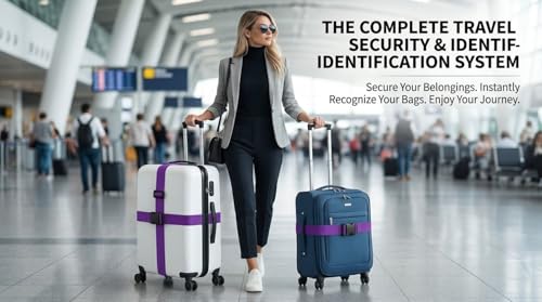 Image of Luggage Straps: Secure Your Belongings, Made Seat Belt Material Size 2 inch X6.5FT Color + 1 ADD A Baggage Belt(1 inchX20 inch Black) (Dark Purple, 4 Pack)