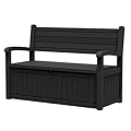TimberAura 80 Gallon Outdoor Storage Bench, Heavy Duty Deck Box with Stripe Texture, Waterproof Resin Patio Seating for Cushions & Garden Tools, Lockable, 2-Person Capacity, 51"x 24"x 35", Black