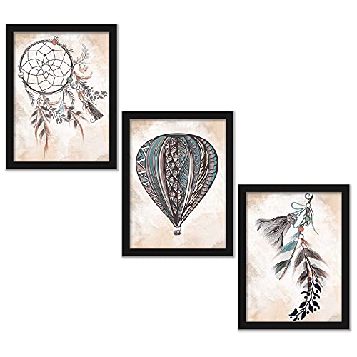 Image of kotart Wall Decor Framed Paintings for Living Room Office Bedroom Home Decor - Bohemian Art Wall Paintings with Frame Set of 3 (Art 1, 19x25 inch)