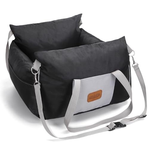 Nobleza Seggiolino Auto per Cani di Piccola Taglia, Seggiolino Rialzato per Cani con Tasche Portaoggetti, Lettino da Viaggio per Animali Domestici Fino a 11kg, Nero, L58×W56×H33cm