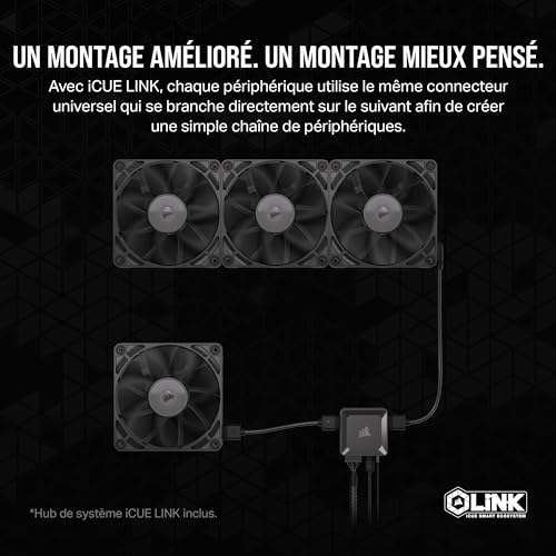 Ventilateurs Corsair iCUE Link RX120 120mm PWM boîtier PC cooling triple pack noir hub