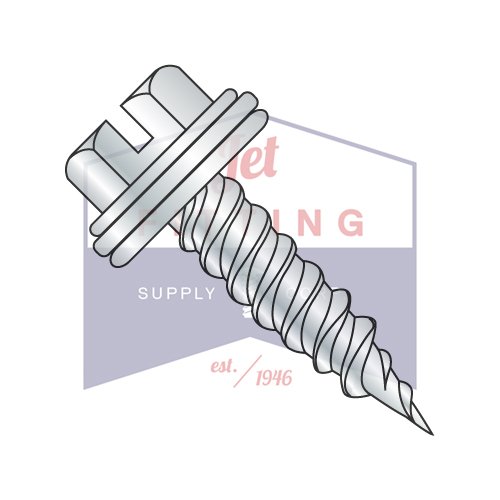 #8 x 1 1/2 Self-Piercing Screws / Slotted / Hex Washer Head / Steel / Zinc / Bonded Neoprene Washer (QUANTITY: 1,000 pcs)