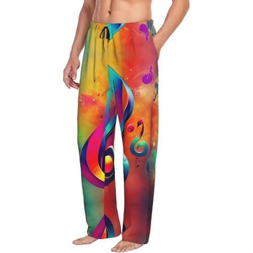 Pantalon de nuit confortable large noir avec poches élastique motif imprimé musique L - 2