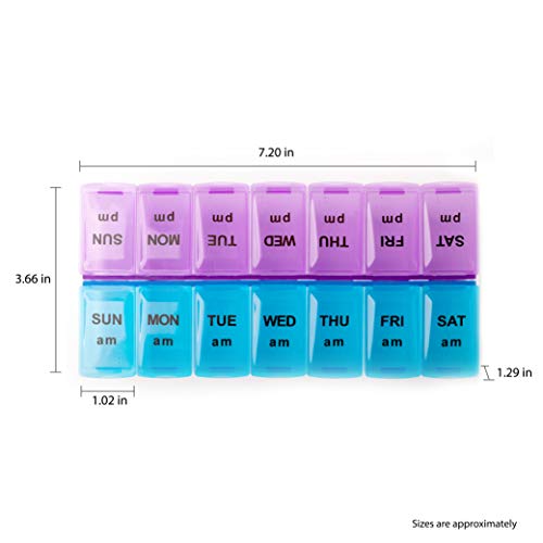 Pill Box Organizer Case, 14 Compartments, 7 Daily Am Pm Slot, 2 Times A Day, Weekly Dosis, Medicine Holder/Container, Ideal/Medication, Vitamin, Supplement, Medicine, Pills. Perfect Travel & Purse #TOP7