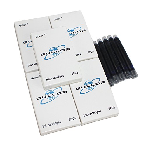 Gullor 25 PCS International Size Pen Ink Cartridge to Fit Jinhao Fountain Pens, Dark Blue, 5 Per Pack