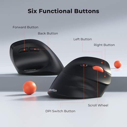 Image of MEETION Ergonomic Mouse, Wireless Bluetooth Vertical Mouse with 3 Multi-Device for Bluetooth(5.3 * 2) & USB-A to USB-C Adapter, 4 DPI 1200-3200 Mice for Mac /Windows /PC /Laptop /Computer