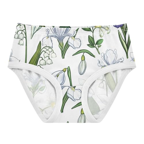 Cotton Girls Underwear Toddler White Lilies Flowers Panties for Girl Durable Kids Undies Briefs 2t
