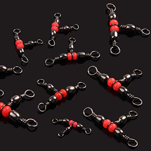 Orootl 3 Way T-Turn Fishing Swivels, 60Pcs Barrel Triple Swivel Cross Line 3 Way Swivels With Red Fishing Beads 20Lb-100Lb Three Way Swivel Fishing Tackle Connector For Freshwater Saltwater #TOP6