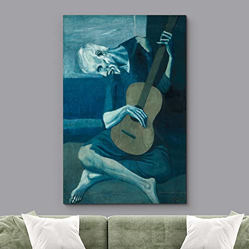 Wall26 Canvas Print Wall Art The Old Guitarist By Pablo Picasso Cultural People Oil Painting Fine Art Traditional Dramatic Multicolor Ultra For Living Room, Bedroom, Office - 32"X48" #TOP1
