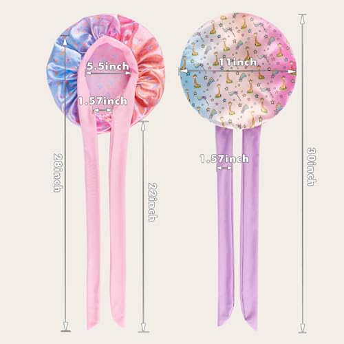 3 PCS Kids Bonnets for Girls,Kids Hair Bonnet,Silk Bonnet for Kid Sleeping,Cute Printed Silk lace up Children's Nightcap,A Sleeping Cap Suitable for Teenagers and Young Children2